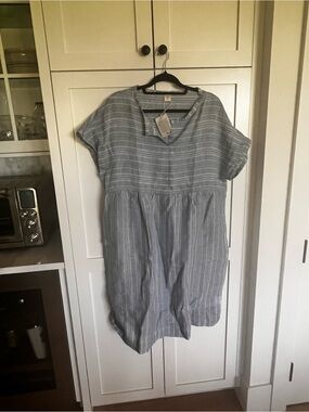 Light Blue Linen Striped Women's Dress